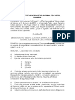 Acta Constitutiva de Sociedad Anonima de Capital Variable