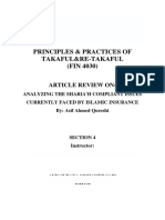 ARTICLE REVIEW ON: ANALYZING THE SHARIA'H COMPLIANT ISSUES CURRENTLY FACED BY ISLAMIC INSURANCE By: Asif Ahmed Qureshi