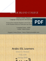 Rhode Island College: M.Ed. in TESL Program Language Group Specific Informational Reports