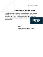 Increament Notice in House Rent: 8 - January 2017