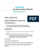 Mathematics: Task Analysis Least Mastered Learning Competency