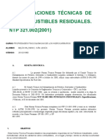 Especificaciones Técnicas de Los Combustibles Residuales. NTP 321.002 (2001)