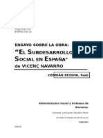 ENSAYO SOBRE LA OBRA: "EL SUBDESARROLLO SOCIAL EN ESPAÑA" de VICENÇ NAVARRO