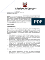 Jurado Nacional de Elecciones: Resolución N.° 1164-2016-JNE