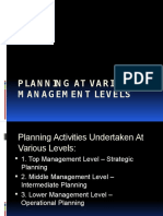 Planning at Various Management Levels