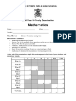 North Sydney Girls 2009 Year 10 Maths Yearly & Solutions