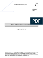 Article 29 Data Protection Working Party: Opinion 2/2010 On Online Behavioural Advertising