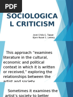 Sociologica L Criticism: Jovel Crizia G. Taasan Bjorn Russel C. Lemery