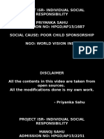 Project Isr-Individual Social Responsibility Priyanka Sahu Admission No: Hpgd/Ap15/1687 Social Cause: Poor Child Sponsorship Ngo: World Vision India