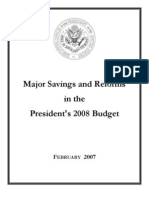 Major Savings and Reforms in The President's 2008 Budget: Ebruary