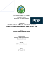 La Gestión Cultural en Función Comunitaria Desde Una Perspectiva Amplia de Los Gobiernos Locales de Costa Rica.