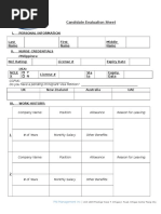 Candidate Evaluation Sheet