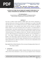 A Study of The Weak Form of Market Efficiency in India With Special Reference To Realty Sector