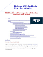 Pump NPSHa and Suction and Delivery Line Head Loss Calculation