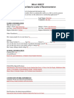 Personal Data For A Letter of Recommendation: Brag Sheet