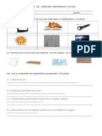 Prueba de Ciencias Naturales La Luz