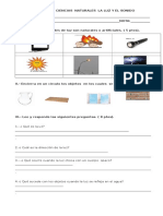 Prueba de Ciencias Naturales La Luz y El Sonido 