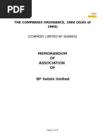 The Companies Ordinance, 1984 (Xlvii of 1984) : Memorandum OF Association OF BF Hotels Limited