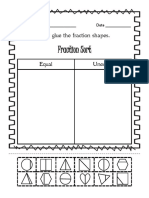 Cut, Sort, and Glue The Fraction Shapes. Fraction Sort Equal Unequal