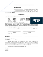 Deed of Absolute Sale of Motor Vehicle