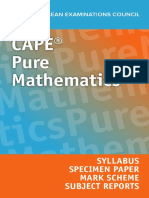 Cape Pure Mathematics: Syllabus Specimen Paper Mark Scheme Subject Reports