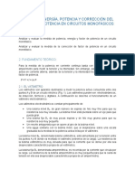 Medida de Energía, Potencia y Corrección Del Factor de Potencia en Circuitos Monofásicos