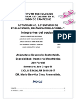 Actividad 3.3 Parcial 2 Desarrollo Sustentable - Estudio de Poblaciones, Dinámica Poblacional Equipo