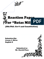 Reaction Paper For "Batas Militar": (SS2 Phil. Gov't and Constitution)