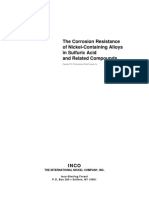 The Corrosion Resistance of Nickel Containing Alloys in Sulphuric Acid and Related Compounds