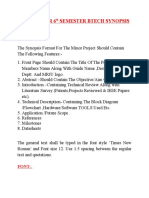 Format For 6th Semester Btech Synopsis