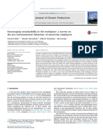 Encouraging Sustainability in The Workplace A Survey On The Pro Environmental Behaviour of University Employees 2015 Journal of Cleaner Production