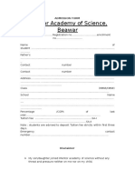 Imentor Academy of Science, Beawar: Admission Form