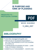 Nature Purpose and Framework of Planning: Mohd. Shahbaz 13 - MBA - 2007