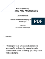 Reasoning and Knowledge: Lecture Nine: How To Write A Philosophy Essay: Some Tips