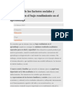 Influencia de Los Factores Sociales y Familiares en El Bajo Rendimiento en El Aprendizaje