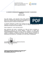 El Suscrito Coordinador Del Grupo de Afiliacion Y Validacion de Derechos Certifica Que