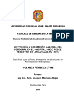 Motivación y Desempeño Laboral Del Personal en El Hospital Hugo Pesce Pescetto de Andahuaylas 2015 Peru