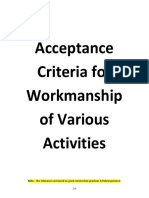 Acceptance Criteria For Workmanship of Various Activities