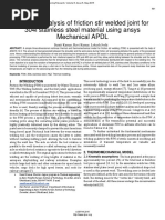 Thermal Analysis of Friction Stir Welded Joint For 304l Stainless Steel Material Using Ansys Mechanical APDL