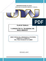 Plan de Trabajo Por La V Jornada Por El Dia Mundial Del Medio Ambiente