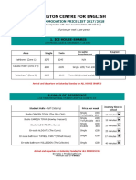 Islington Centre For English: Accommodation Price List 2017/2018