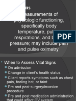 Measurements of Physiologic Functioning, Specifically Body Temperature, Pulse, Respirations, and Blood Pressure May Include Pain and Pulse Oximetry