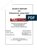 Project Report ON "Financial Analysis" OF: Icici