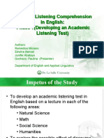 Academic Listening Comprehension in English: Phase 1 (Developing An Academic Listening Test)