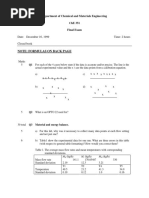 Date: December 16, 1999 Time: 2 Hours Closed Book: Department of Chemical and Materials Engineering Che 351 Final Exam