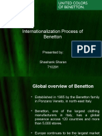 Internationalization Process of Benetton: Presented By: Shashank Sharan 710291