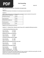 Cost Accounting: Time Allowed: 3 Hours Marks: 100