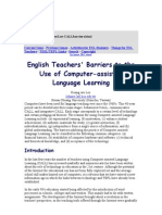 English Teachers' Barriers To The Use of Computer-Assisted Language Learning