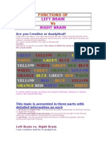 FUNCTIONS of Left Brain Vs Right Brain