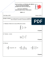 Examen Extraordinario Cálculo Integral FI UNAM